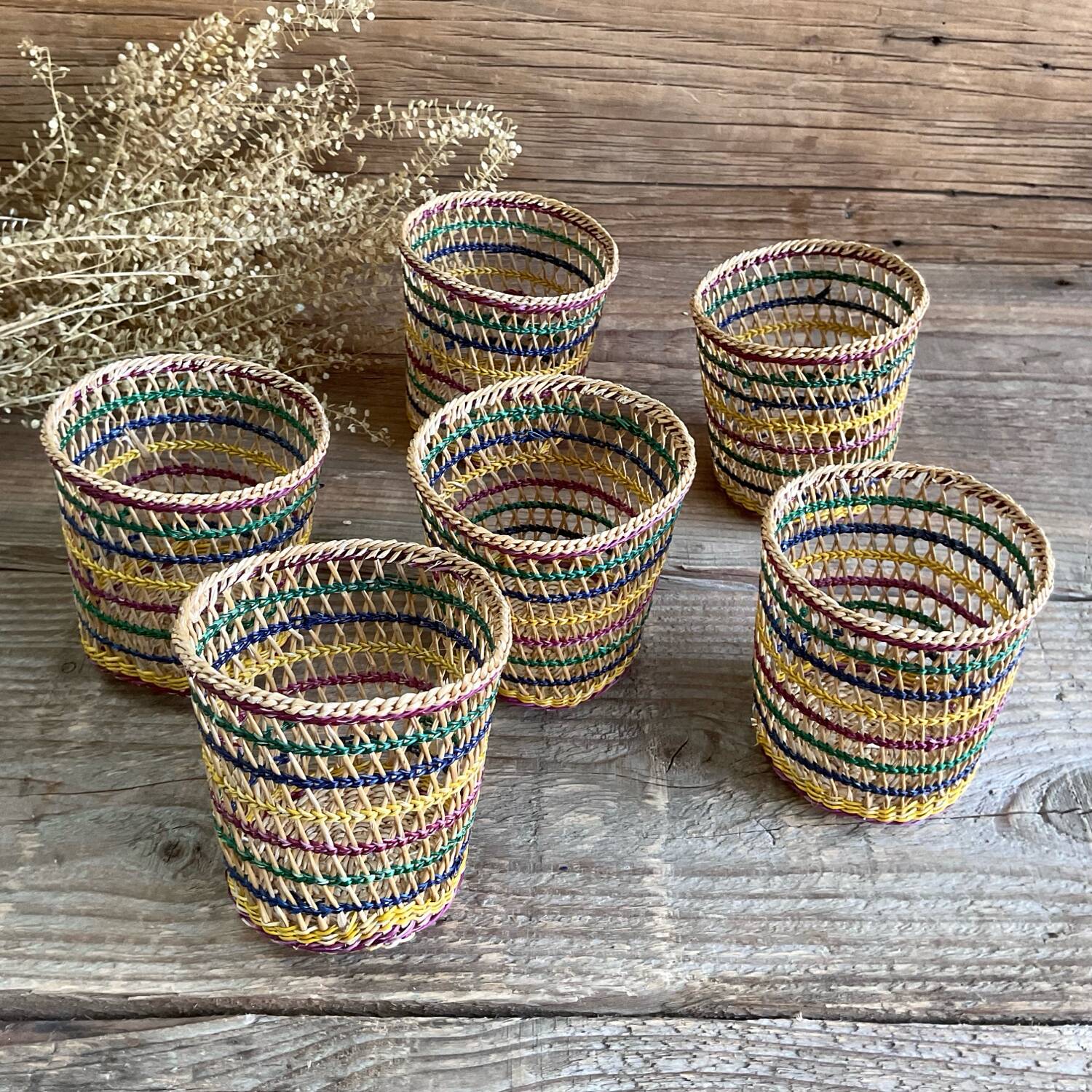 6 vintage glass holder baskets