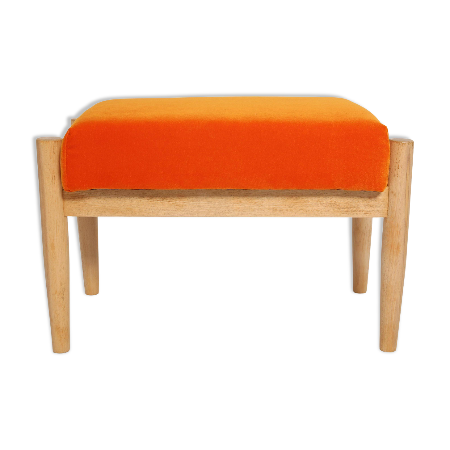 Vintage orange velvet stool mid-century, Edmund Homa, 1960s