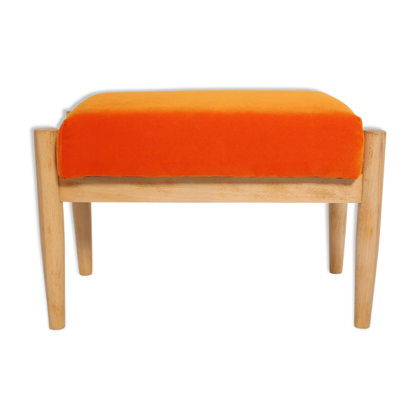 Tabouret vintage en velours orange milieu du siècle, Edmund Homa, années 1960