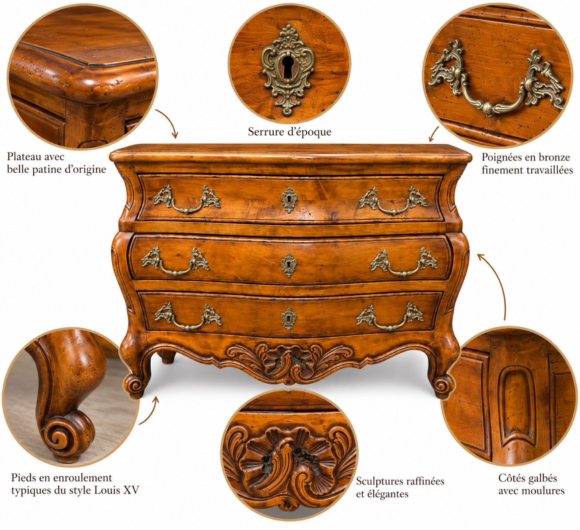 Commode tombeau galbée Louis XV