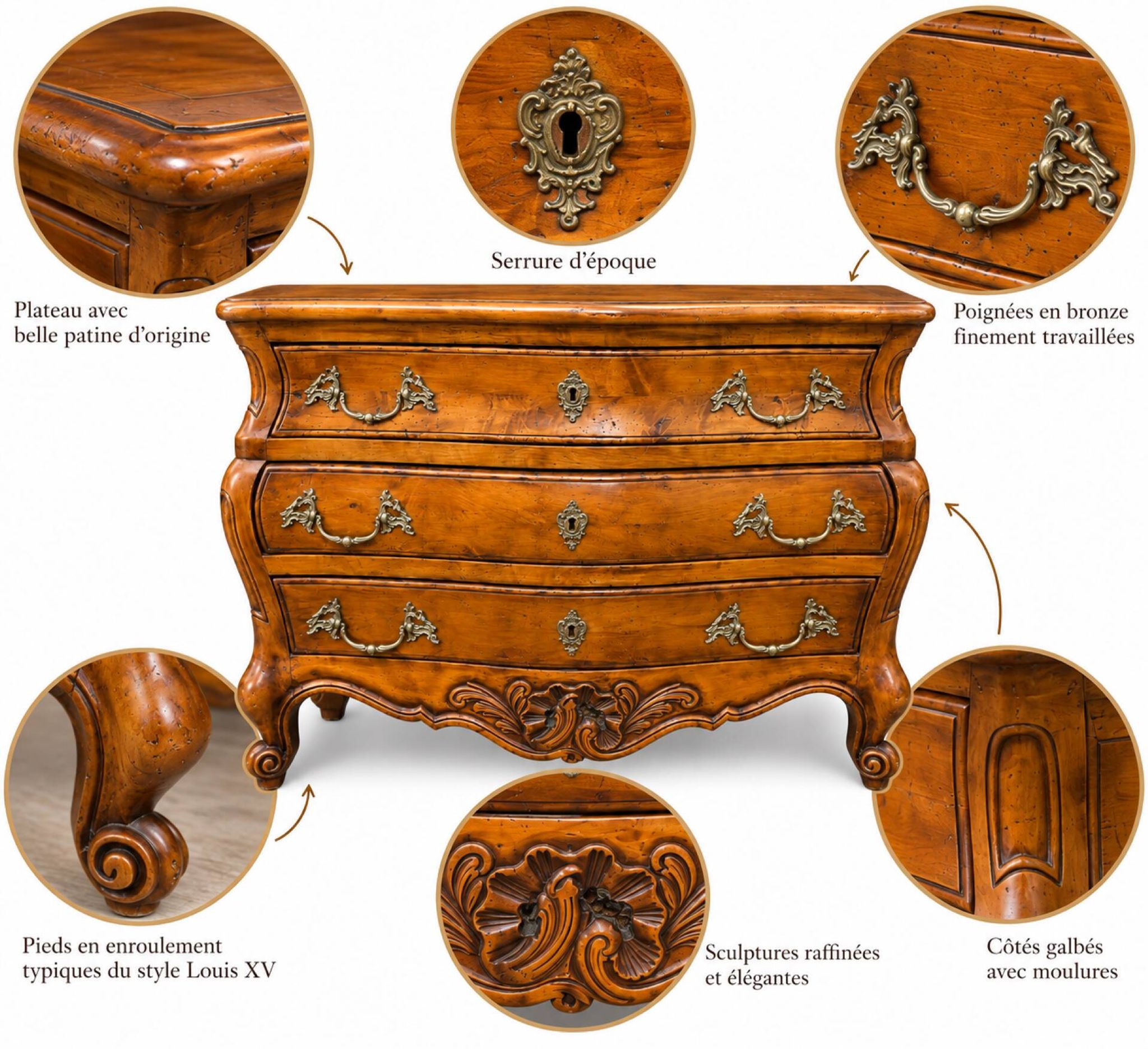 Commode tombeau galbée Louis XV