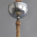 Suspension Art Déco, lampe suspendue avec abat-jour en verre beige et suspension chromée - vers 1930-1940