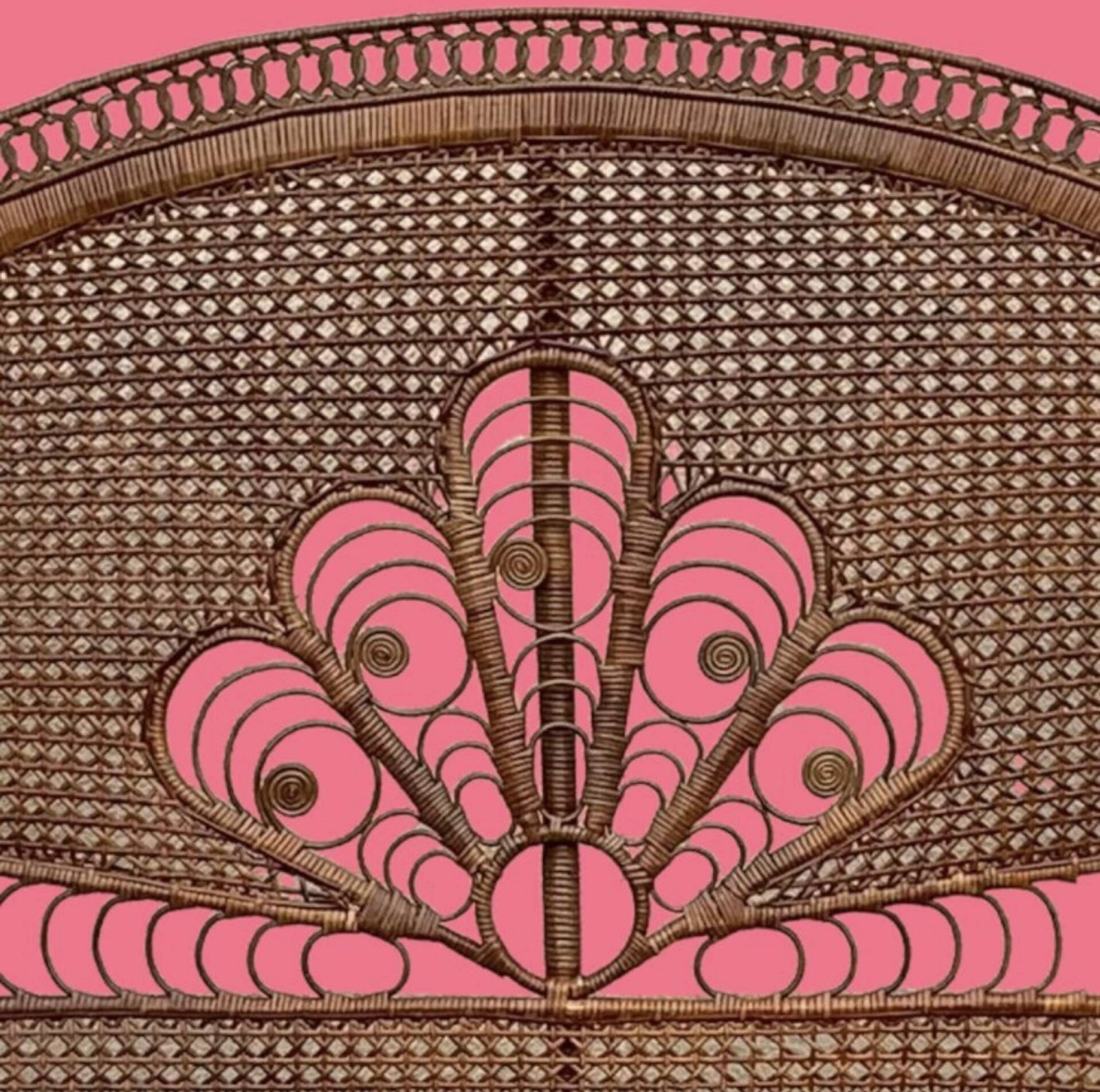 Large vintage headboard in woven rattan fan / Peacock 180cm