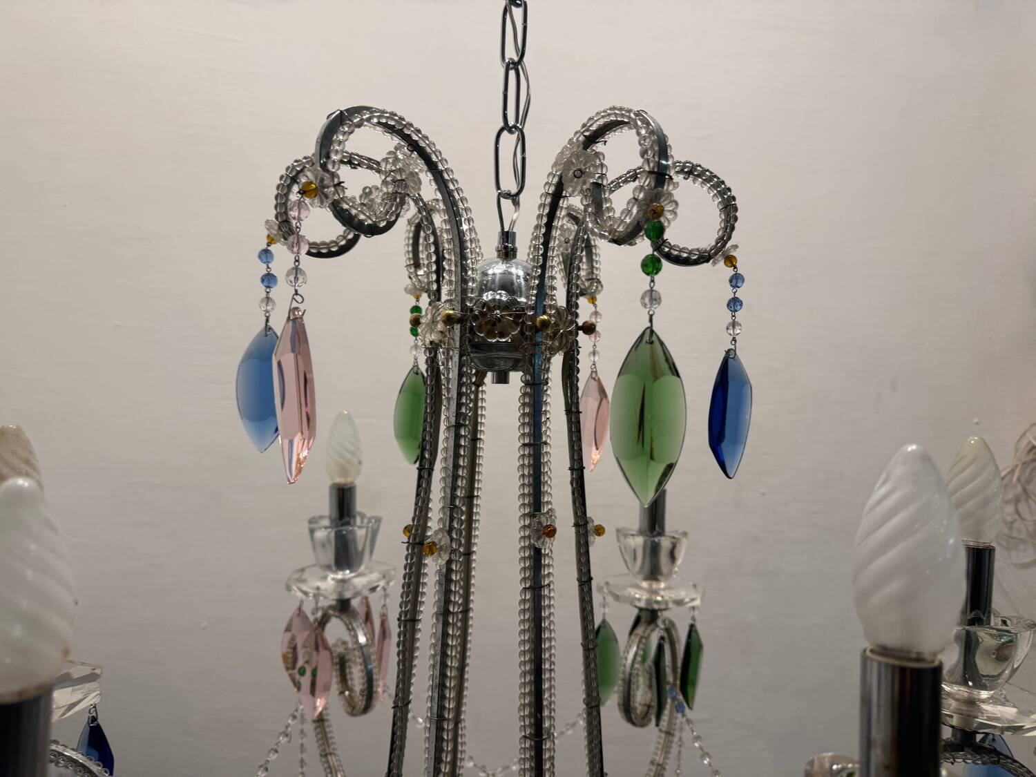 Multicolored Crystal Chandelier 1960’s 6 lights