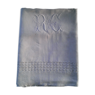 Large sheet 2places embroidered linen R C broad day