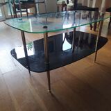 table basse cocktail 1960 deux plateaux pieds laiton