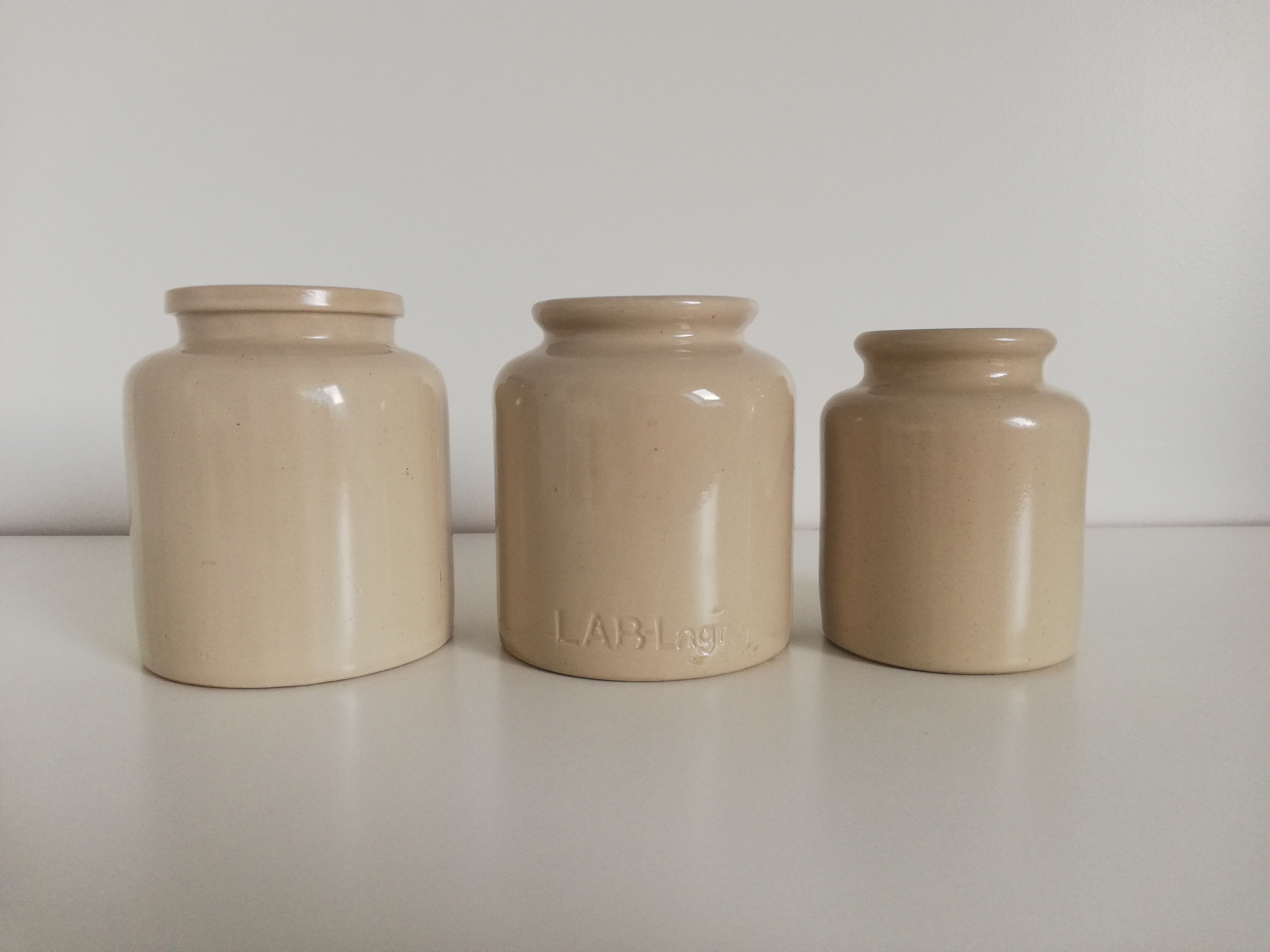 Set of 3 vintage 1950 pots in glazed stoneware