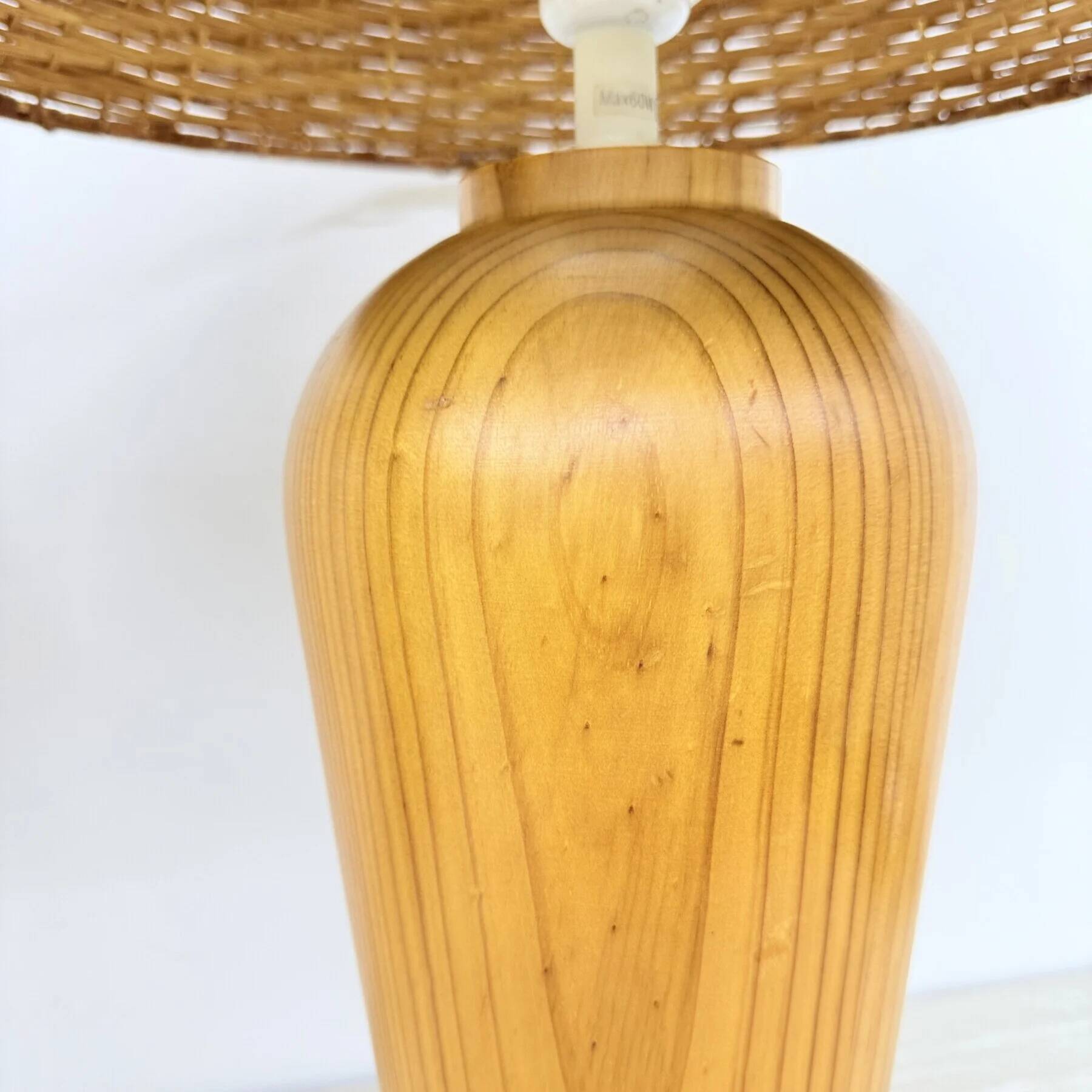 Vintage Ikea solid wooden table lamps with rattan shade, 1980s