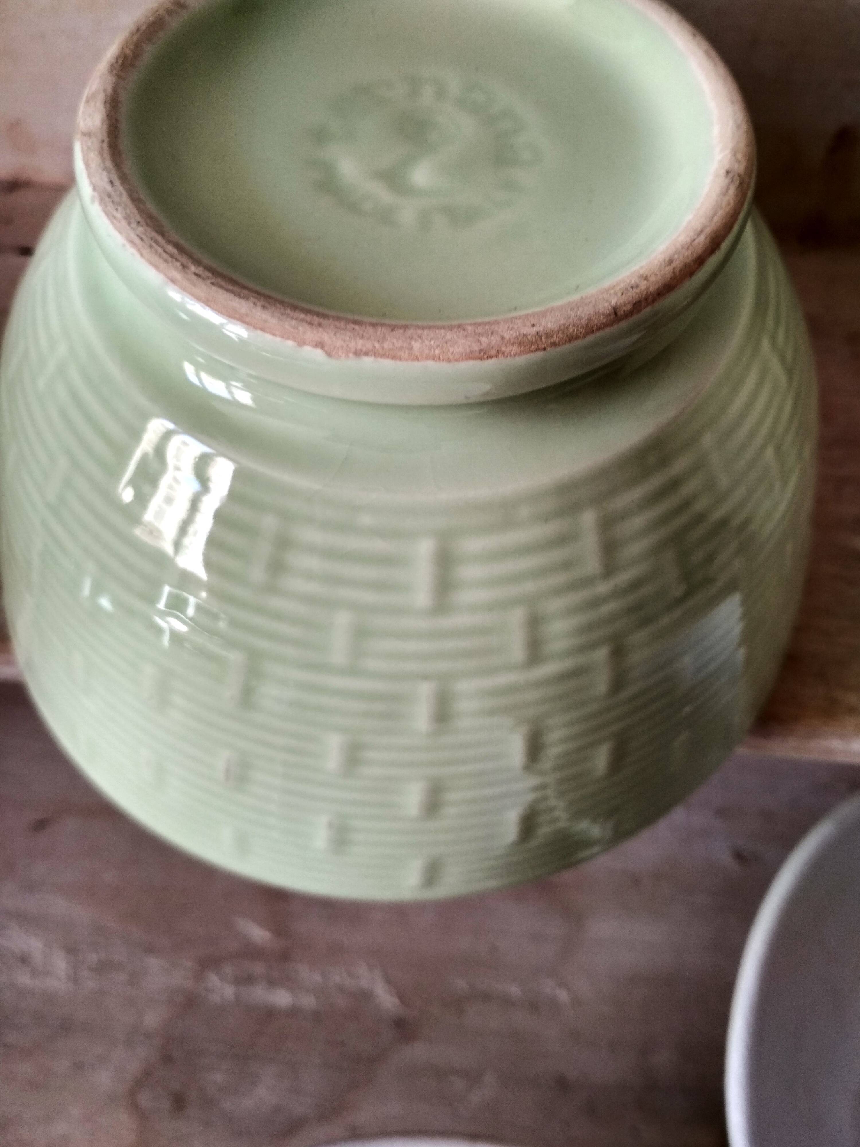 Set of 4 old celadon green bowls - "made Italy" breakfast