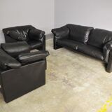 Moroso sofa set and armchairs in black leather, 1984