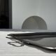Guy Degrenne silver stainless steel serving tray with an eventful shape