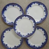 5 assiettes plates suédoises antiques Gustavsberg Sultan avec bleu et or
