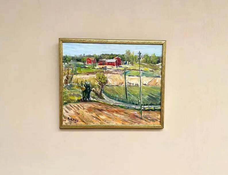 Original Swedish Oil on Panel – “Landscape” by Alexander Roos (1895–1973) – Signed – Vintage & Framed – 48 × 41 cm