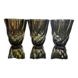 Trio de petits vases torsadés en verre fumé années 70