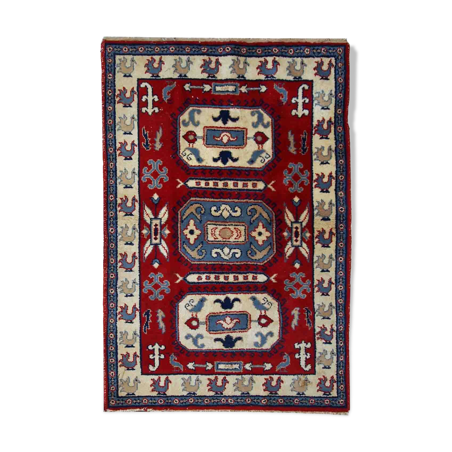 Vintage caucasian kazak handmade carpet 122cm x 185cm 1970s, 1c521