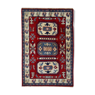 Vintage caucasian kazak handmade carpet 122cm x 185cm 1970s, 1c521