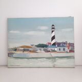 Huile sur toile paysage marin phare