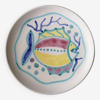 Enamelled ceramic plate with fish decoration - Gérard Hofmann - Vallauris - 1950s