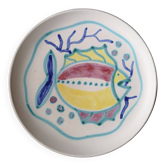 Assiette en céramique émaillée décor poisson - Gérard Hofmann - Vallauris - Années 1950