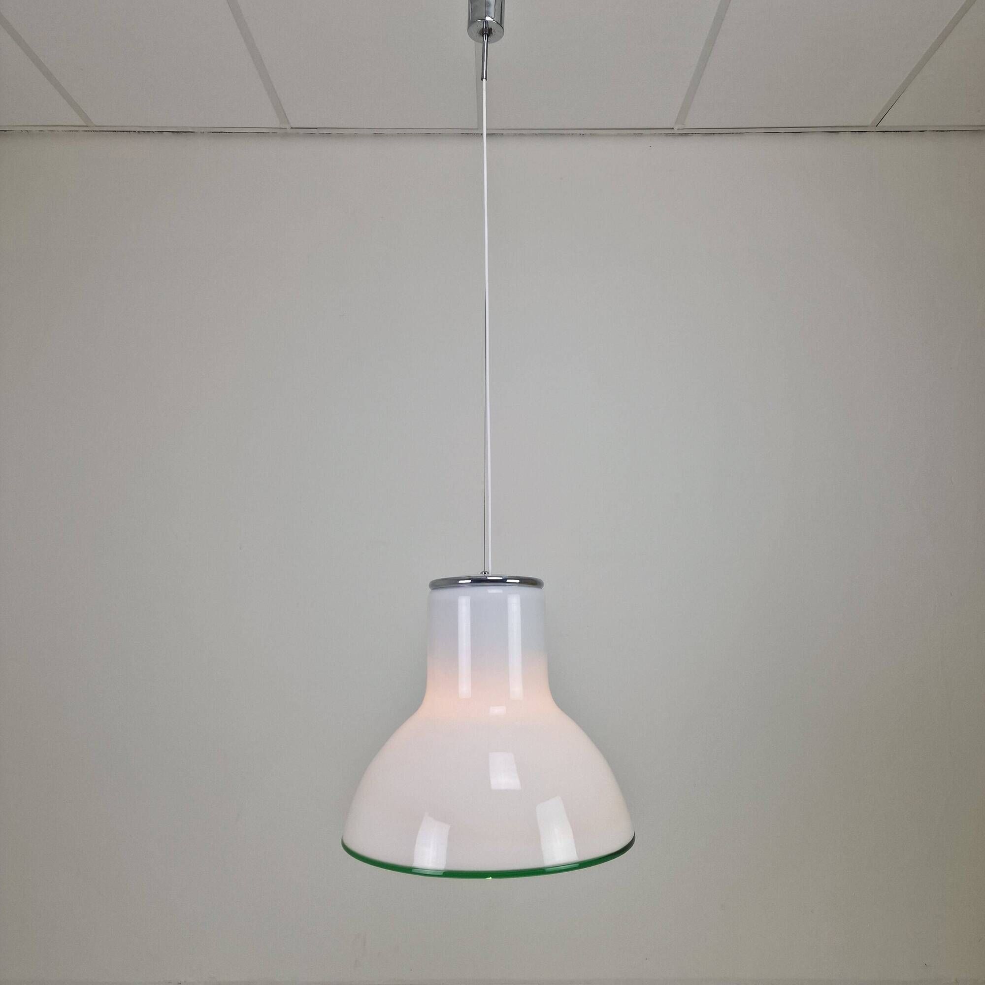 Large Italian Murano Cased Glass Pendant Light with Green Trim, 1970's