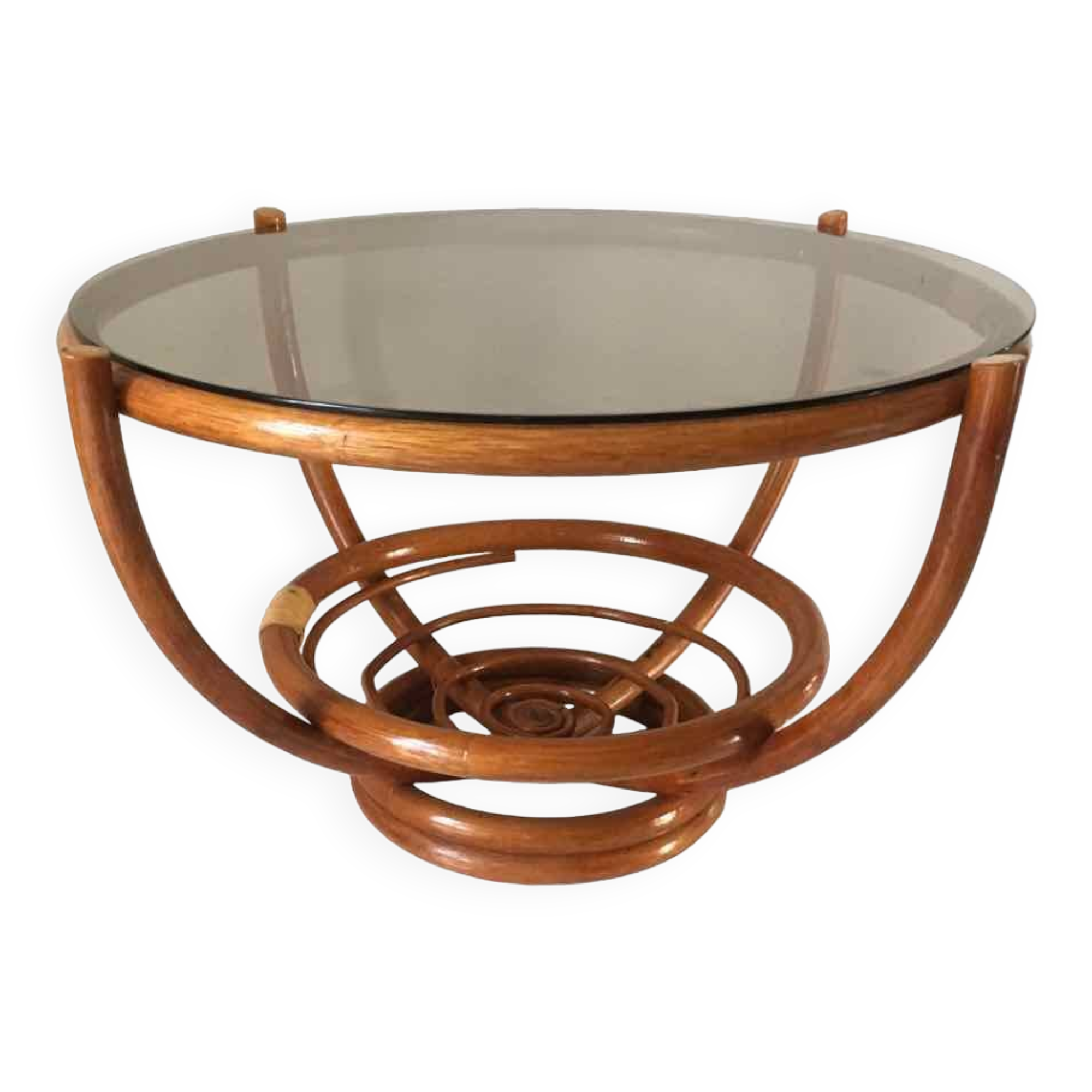 Rattan and smoked glass coffee table 1970