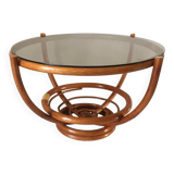 Rattan and smoked glass coffee table 1970