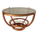 Table basse rotin et verre fumé 1970