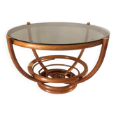 Table basse rotin et verre fumé 1970