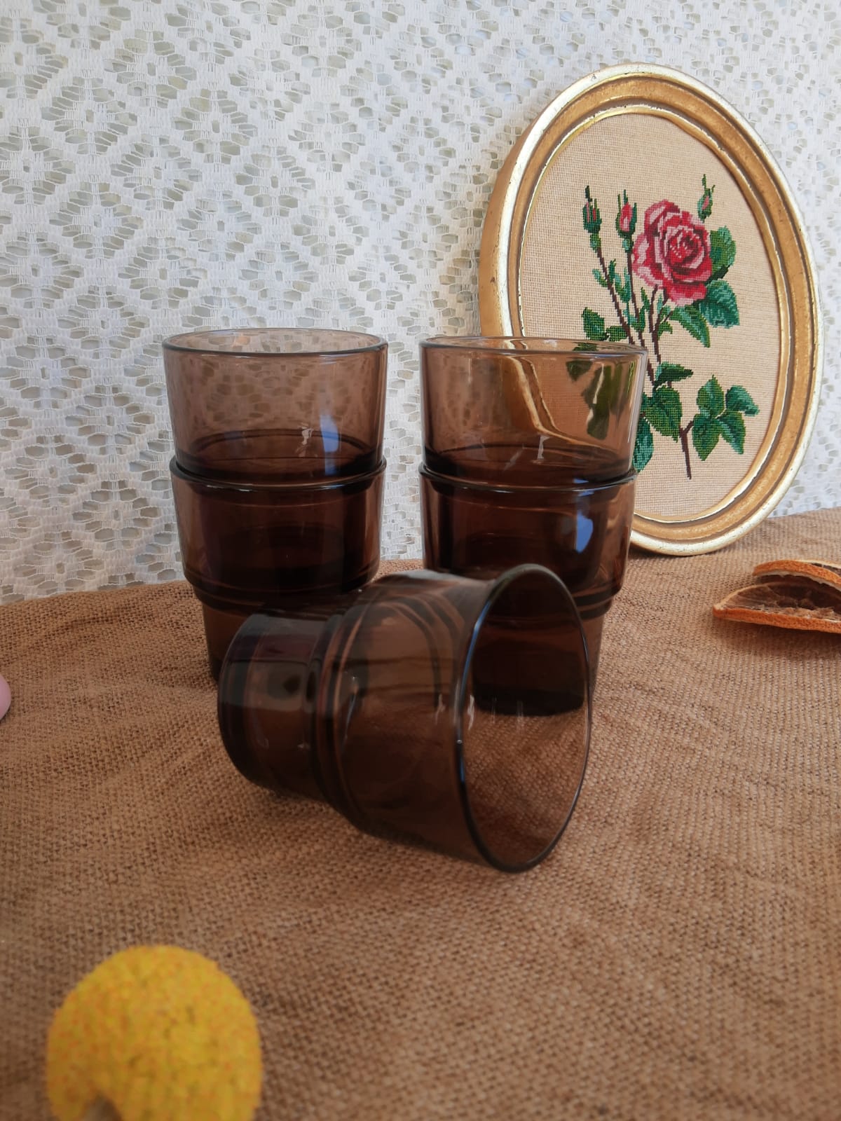 Lot de 5 verres fumés vereco empilable années 70 vintage