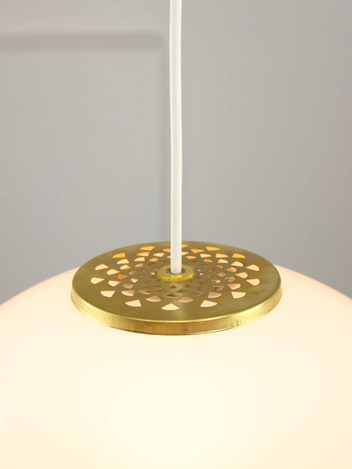 Italian Space Age Pendant Lamp in Plexiglass and Brass, 1970s