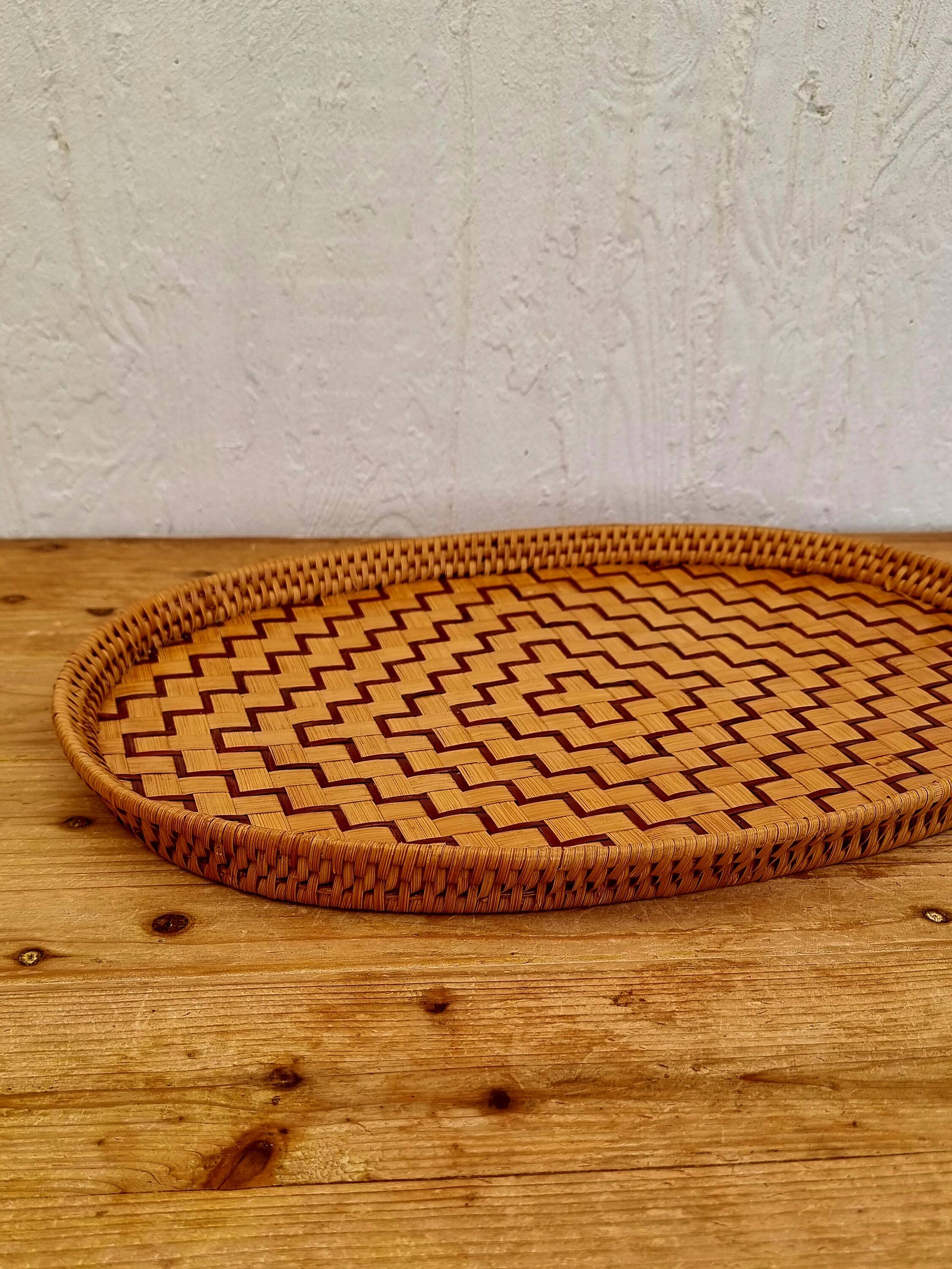 Vintage woven bamboo tray