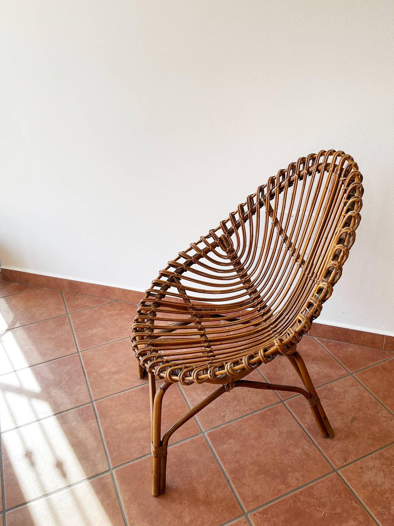Italian 1960s original rattan egg armchair