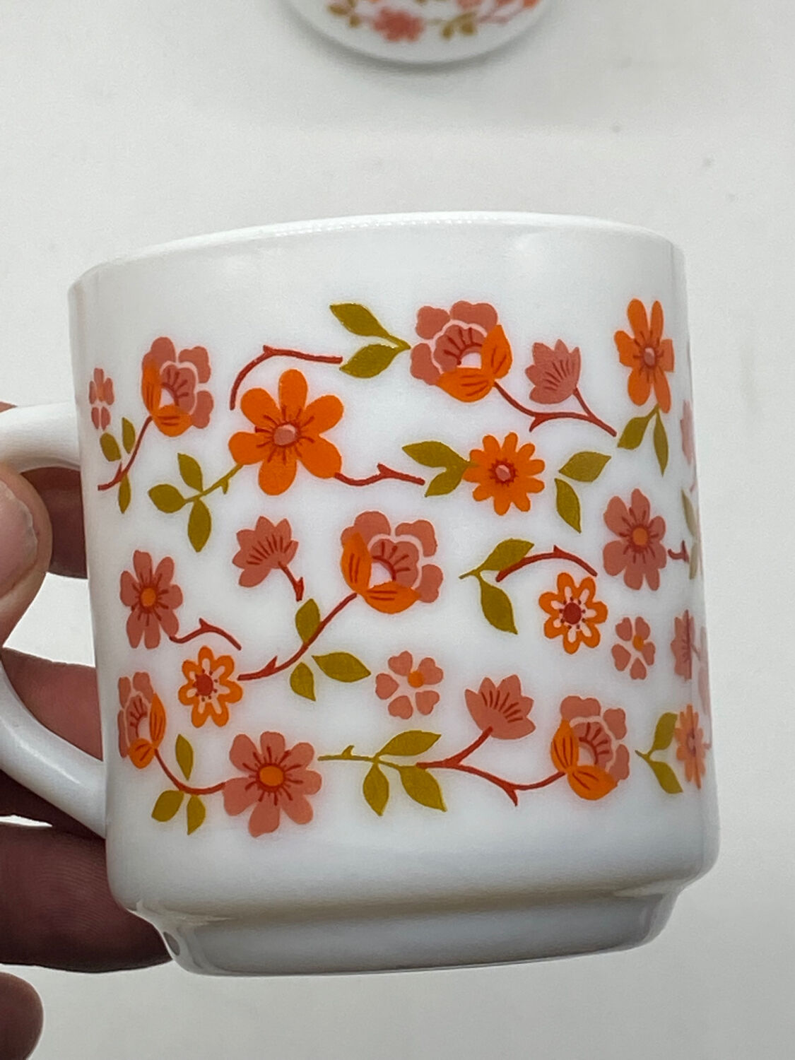 Quatuor de mugs, arcopal france, scania, vintage , fleurs orange