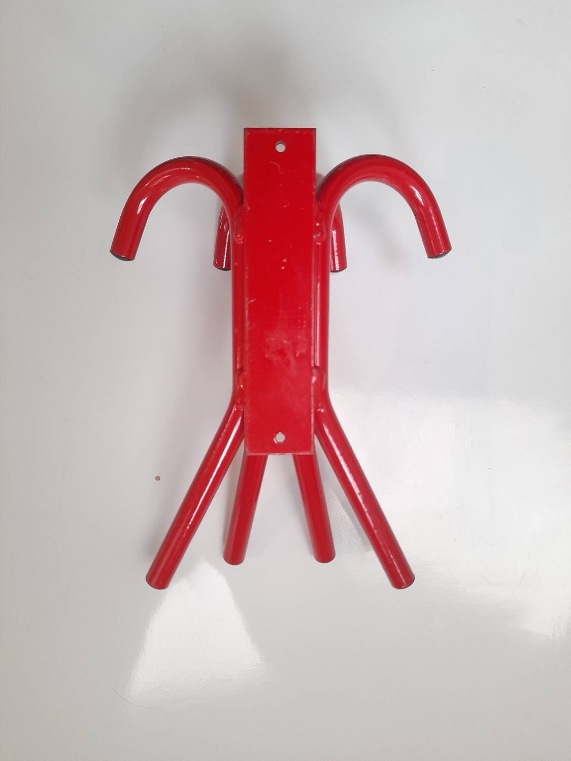 Red lacquered metal coat rack from the 80s
