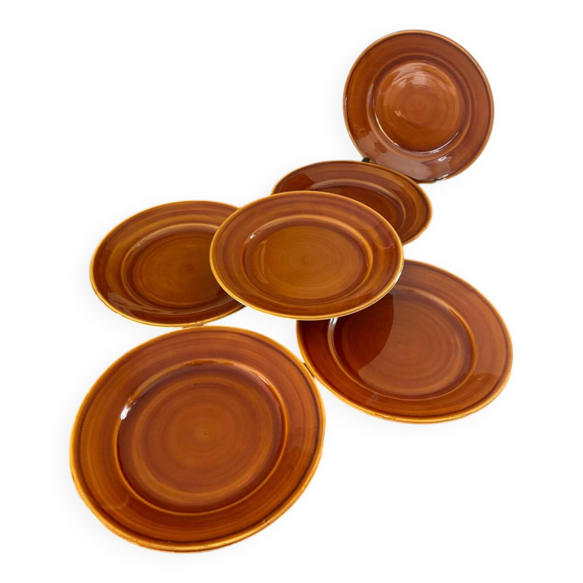 Vintage set of 6 Luneville honey brown plates