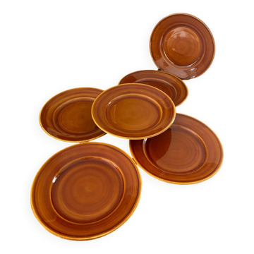Vintage set of 6 Luneville honey brown plates