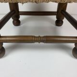 Wood Turned Bobbin Low Rush Chair in the manner of Charles Dudouyt, France, 1950s