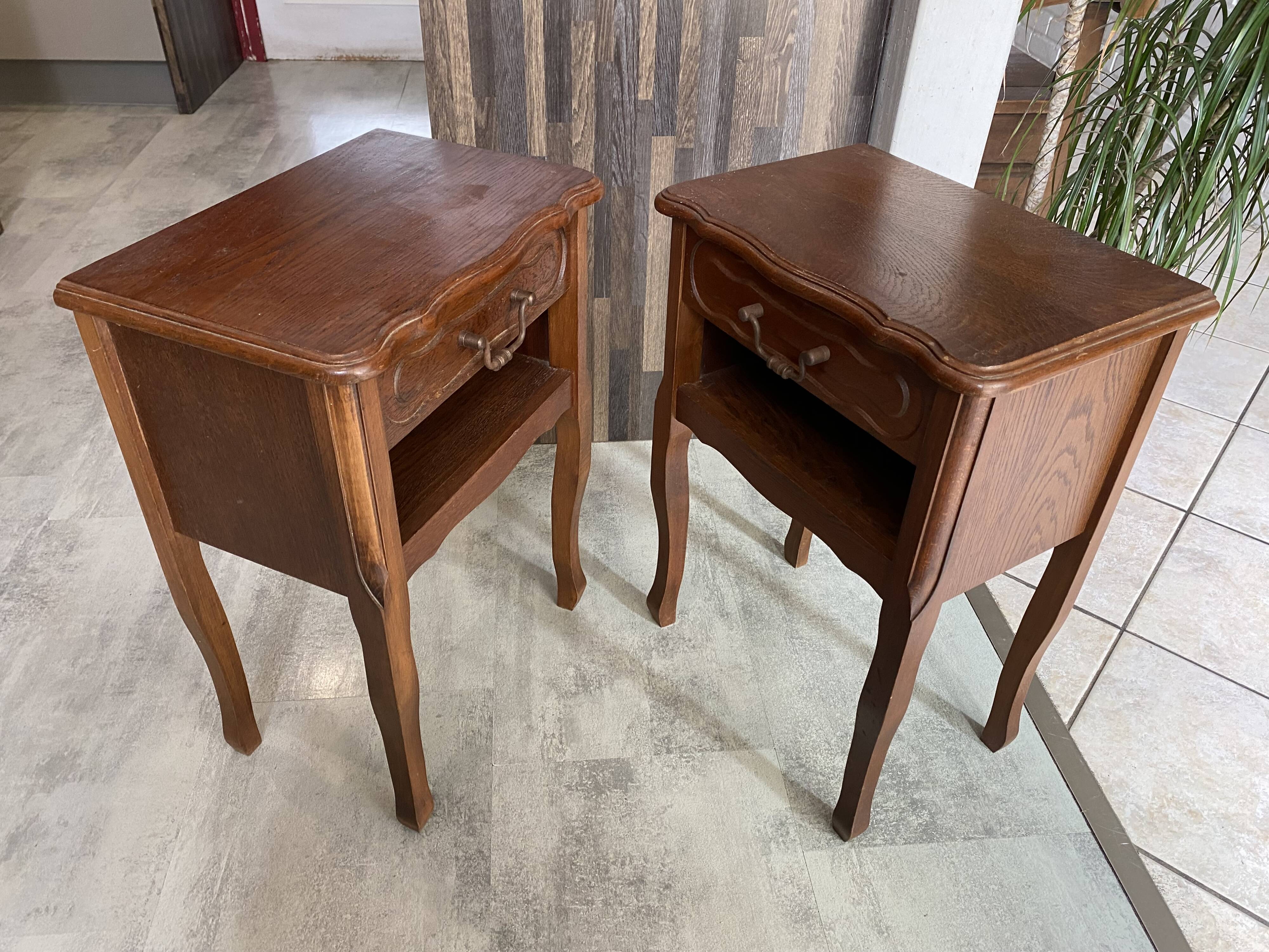 Pair of oak bedside tables with drawer and niche 1950