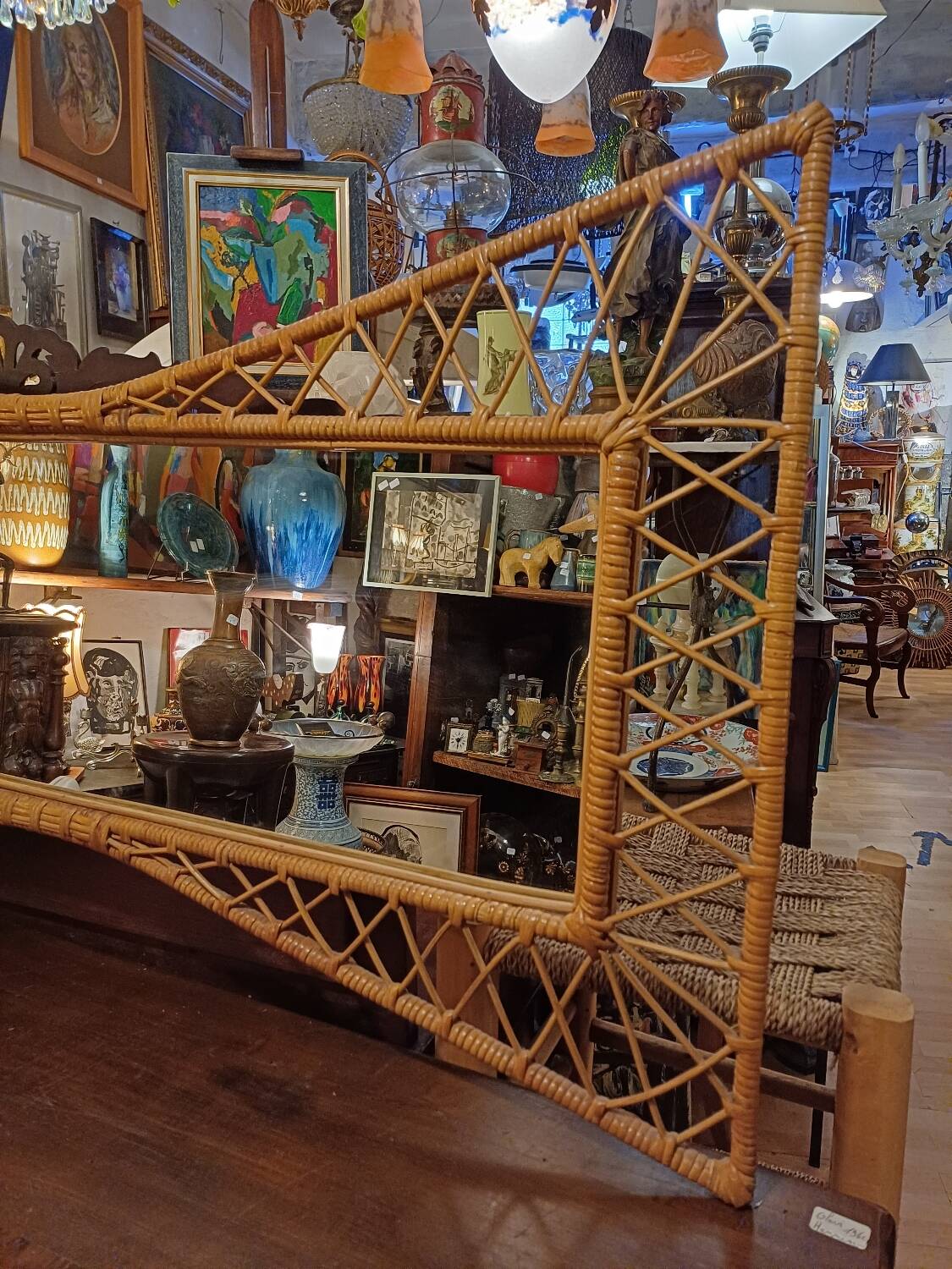 Large and unusual rattan mirror from the 1960s