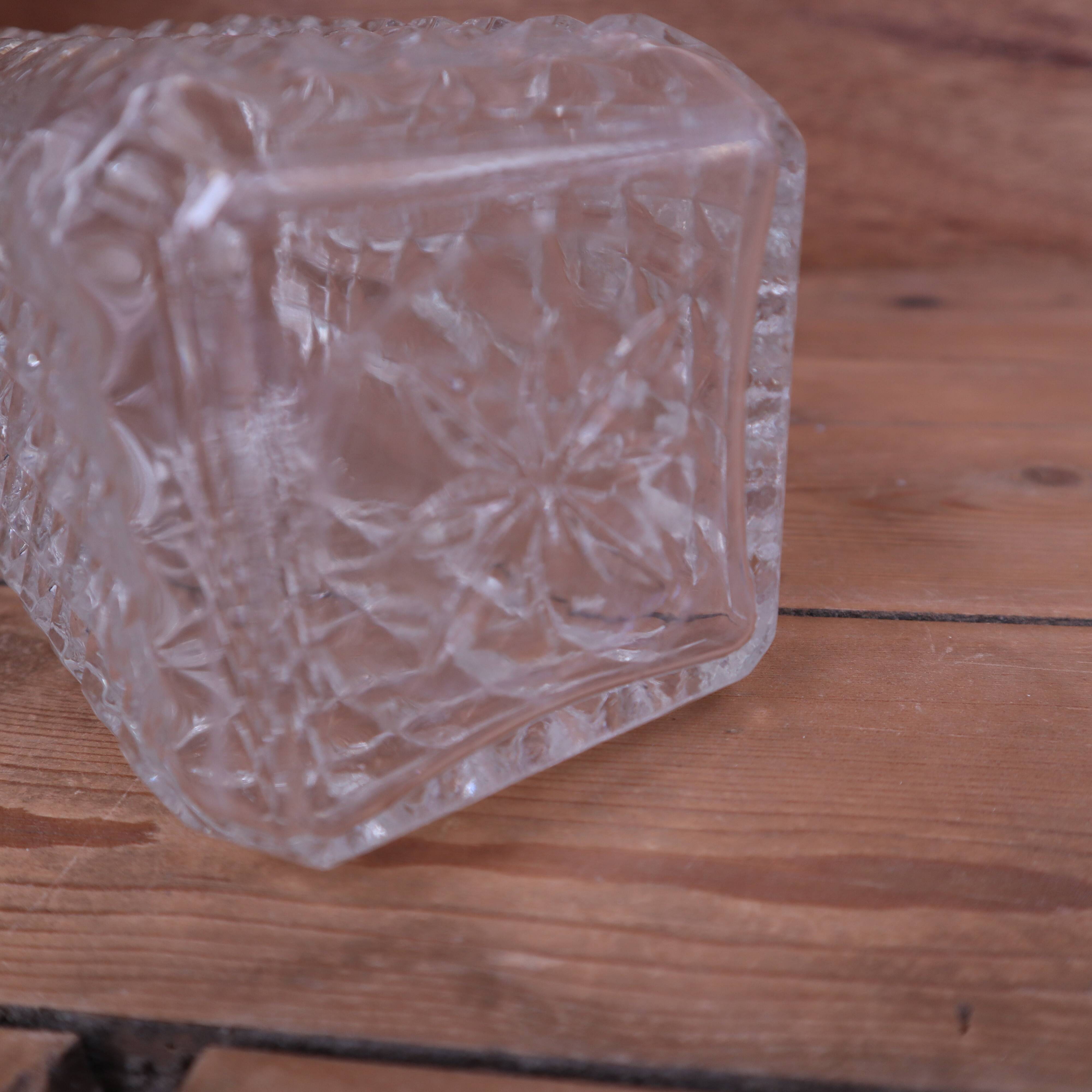 Vintage cut glass whisky decanter with diamond point design, 1960s.