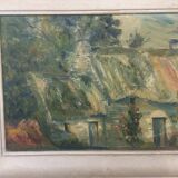 Signed oil on canvas bucolic landscape