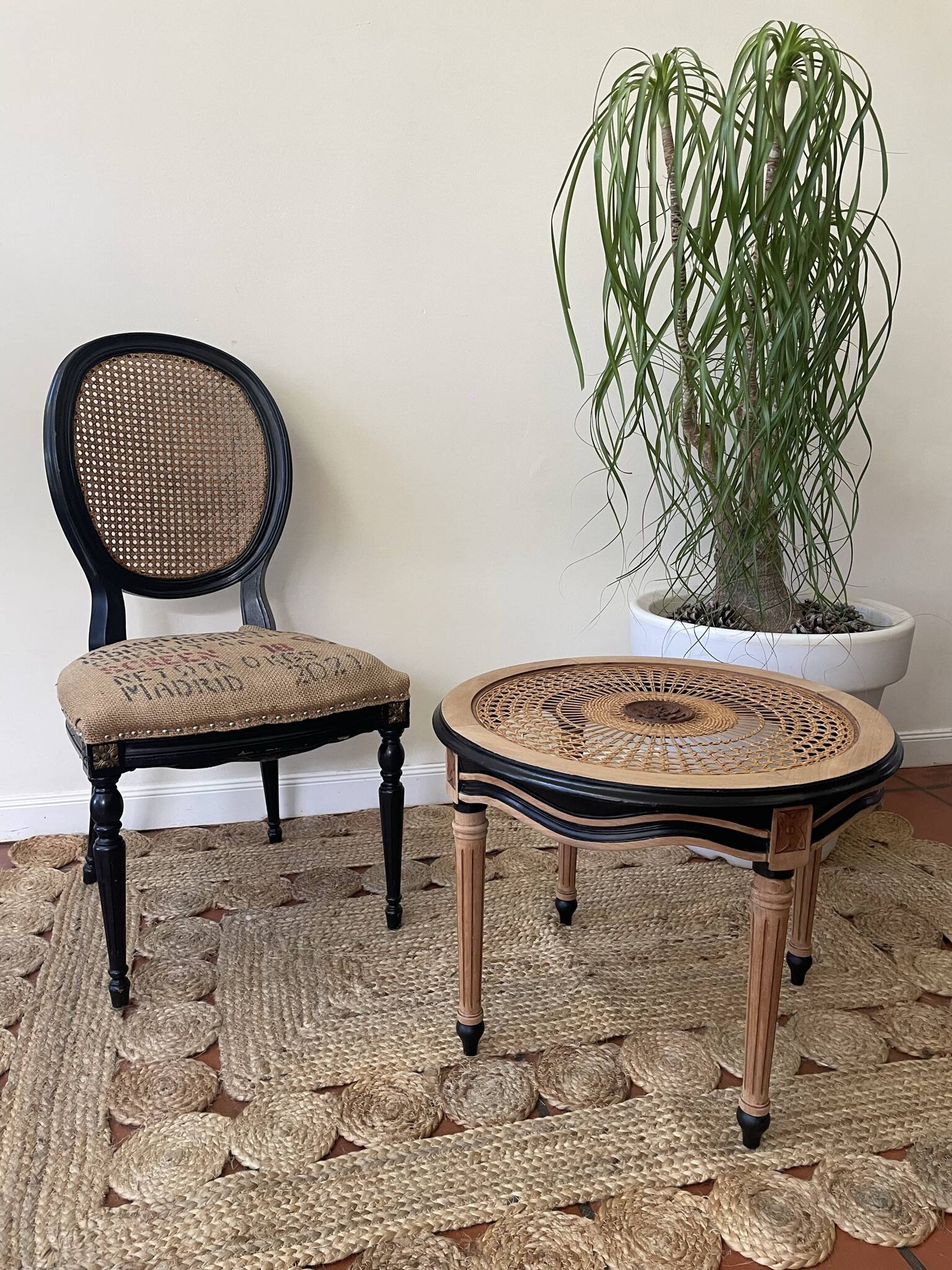 Round cane coffee table