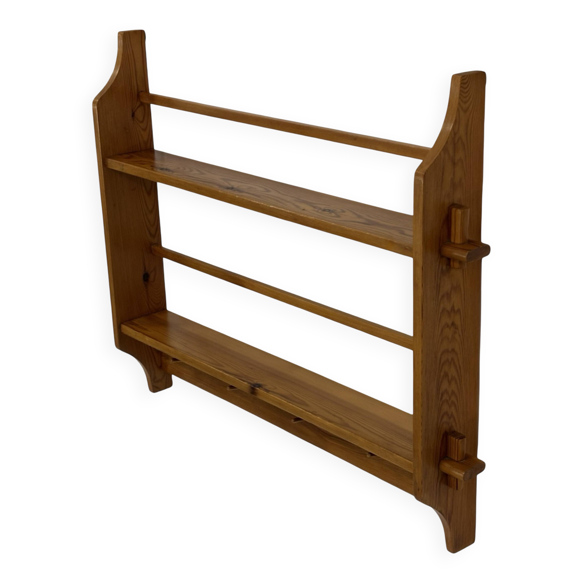 Vintage wooden wall shelve rack bookshelf in pinewood minimalist design