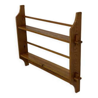 Vintage wooden wall shelve rack bookshelf in pinewood minimalist design
