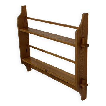 Vintage wooden wall shelve rack bookshelf in pinewood minimalist design