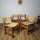 Solid Elm and cream leather chairs, Maison Regain, 1960s.