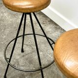 Pair of Industrial Vintage Metal Frame Bar Stools, France 1970s.