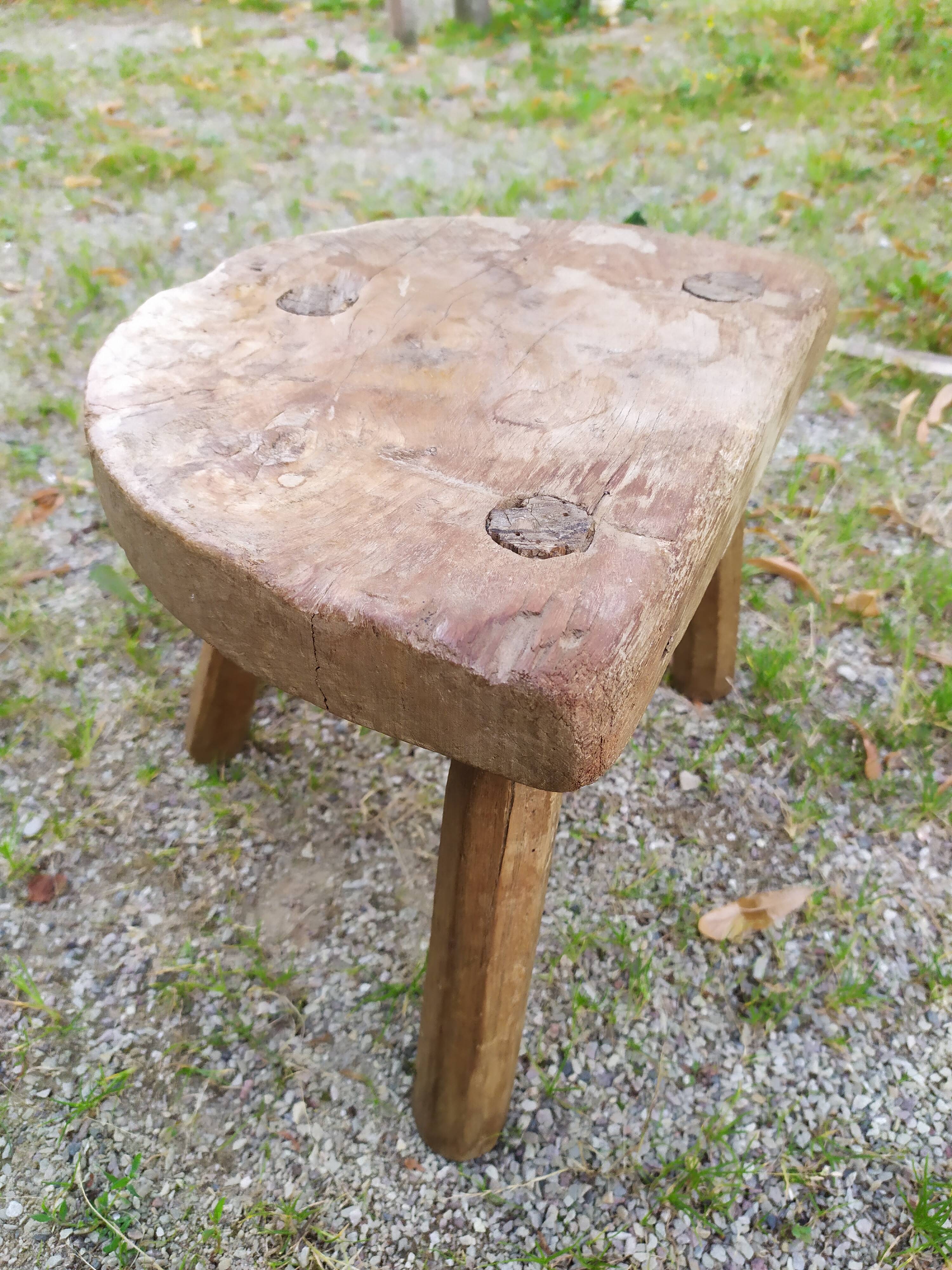 Tripod stool in raw wood