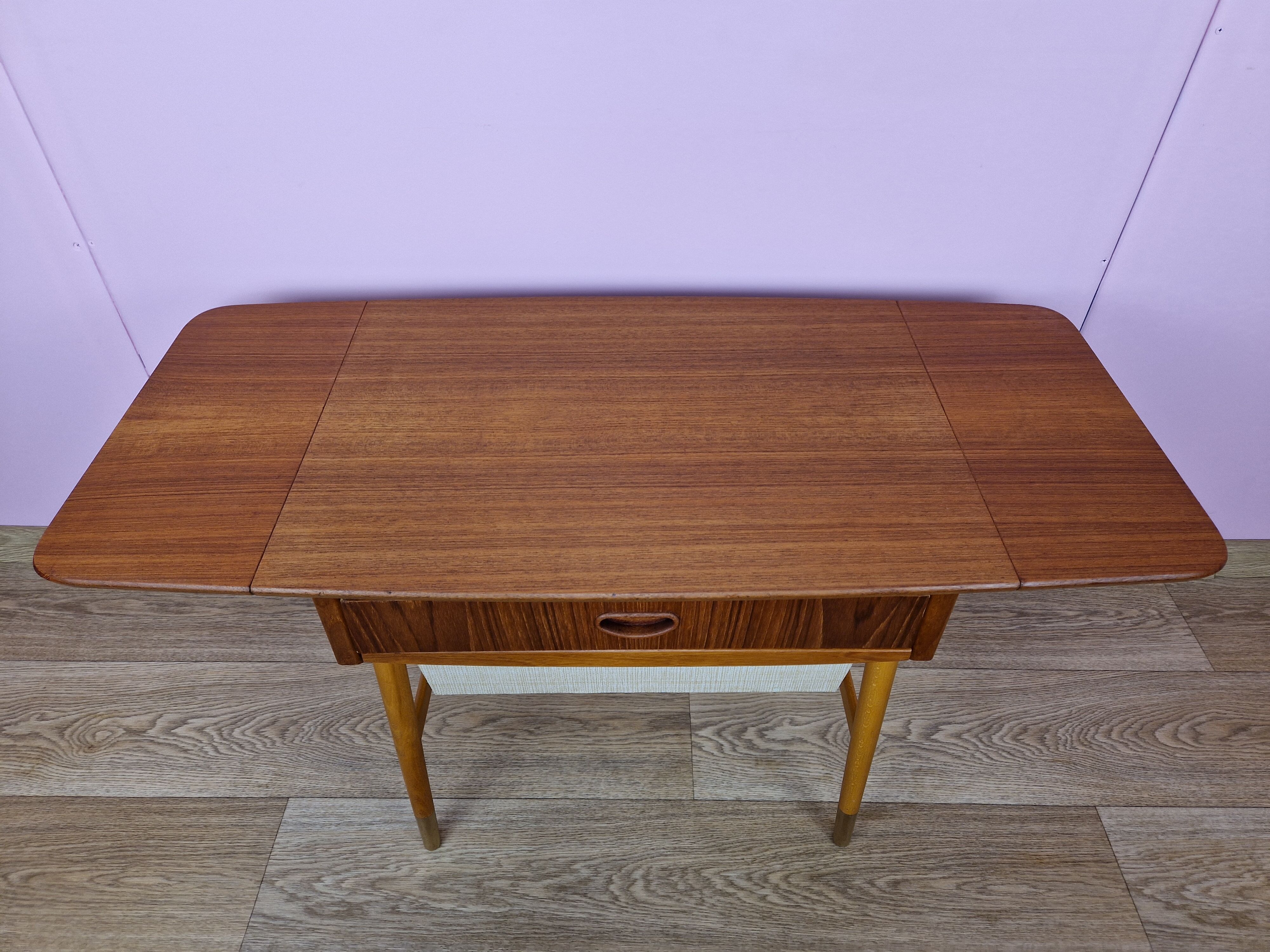 Danish Modern Teak Foldable Sewing Table, 1960s