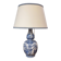 Blue and white Delft ceramic table lamp decorated with birds and flowers.